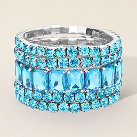 5PCS - Emerald Cut Round Stone Stretch Evening Bracelets