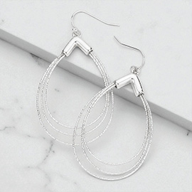 Textured Metal Triple Wire Open Teardrop Dangle Earrings