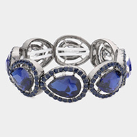 Pave Teardrop Trim Glass Crystal Stretch Evening Bracelet