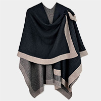 Bordered Ruana Poncho With Shoulder Strap