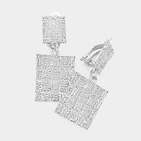 Textured Metal Rectangle Dangle Clip on Earrings