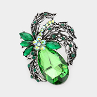 Teardrop Stone Accented Leaf Pin Brooch