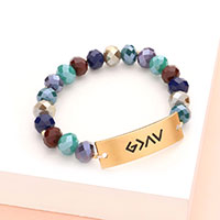God is Greater Than The Highs And The Lows Metal Bar Faceted Beaded Stretch Bracelet