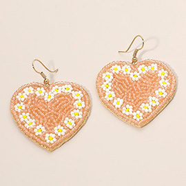 Seed Beaded Heart Dangle Earrings