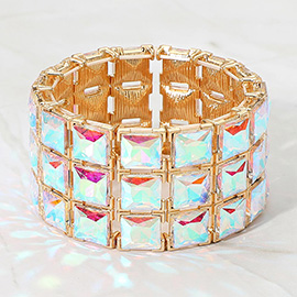 3-Rows Square Stone Stretch Evening Bracelet