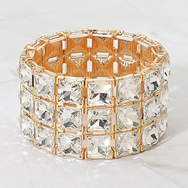 3-Rows Square Stone Stretch Evening Bracelet