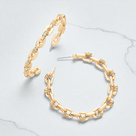 Wire Wrapped Open Metal Rectangle Link Hoop Earrings