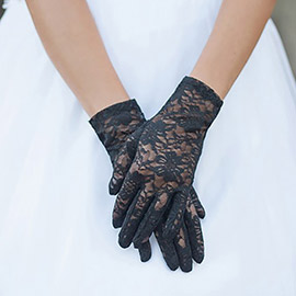 Flower Leaf Patterned Lace Wedding Gloves