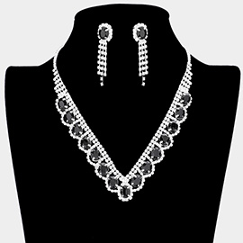 Oval Stone Accented V Shaped Rhinestone Necklace