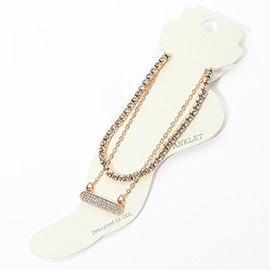 Rhinestone Embellished Oval Accented Double Layered Evening Anklet