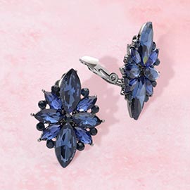 Marquise Round Stone Cluster Clip on Evening Earrings