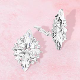Marquise Round Stone Cluster Clip on Evening Earrings