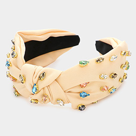 Teardrop Marquise Stone Embellished Knot Burnout Headband
