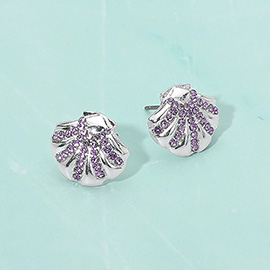 Rhinestone Embellished Shell Stud Earrings