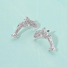 Rhinestone Embellished Dolphin Stud Earrings