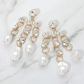 Round Stone Pearl Link Dangle Earrings