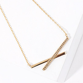Gold Dipped CZ Stone Paved Crisscross Pendant Necklace