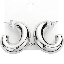 White Gold Dipped Metal Oval Hoop Earrings