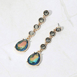 Round Teardrop Stone Link Dangle Evening Earrings