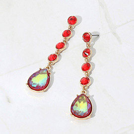 Round Teardrop Stone Link Dangle Evening Earrings