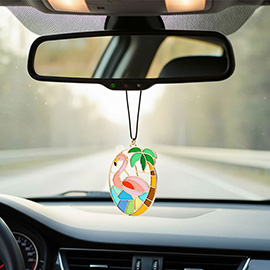 Colorful Flamingo Palm Tree Car Rear View Mirror Hanging Accessory