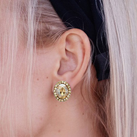 Oval Stone Stud Evening Earrings