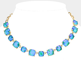 Cushion Square Stone Link Evening Necklace
