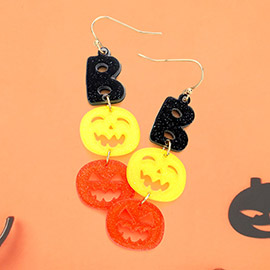 Glittered Resin B Double Pumpkin Link Dangle Earrings