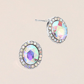 Oval Stone Stud Evening Earrings