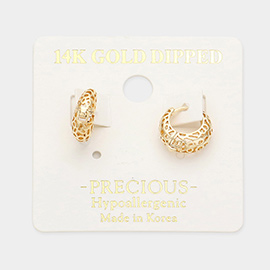 14K Gold Dipped Filigree Metal Hoop Earrings