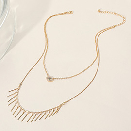Secret Box_Evil Eye Pointed Metal Bar Cluster Double Layered Necklace