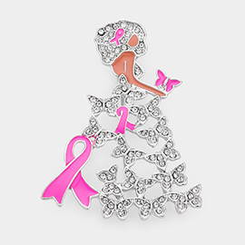 Enamel Metal Pink Ribbon Pointed Butterfly Cluster Dress Afro Girl Pin Brooch
