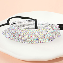 12PCS - Ribbon Colorful Rhinestone Layered Stretch Bracelets