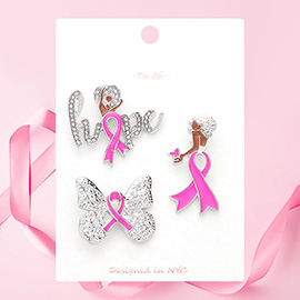 3PCS - Pink Ribbon Pointed Hope Message Afro Girl Butterfly Lapel Mini Pin Brooches