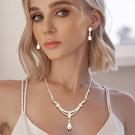 Double Teardrop Accented Rhinestone Necklace