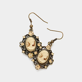 Cameo Accented Stone Embellished Dangle Earrings
