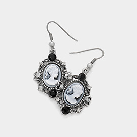 Cameo Accented Stone Embellished Dangle Earrings
