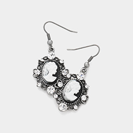 Cameo Accented Stone Embellished Dangle Earrings