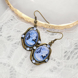 Cameo Accented Stone Embellished Dangle Earrings