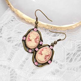 Cameo Accented Stone Embellished Dangle Earrings