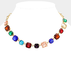 Cushion Square Stone Link Evening Necklace