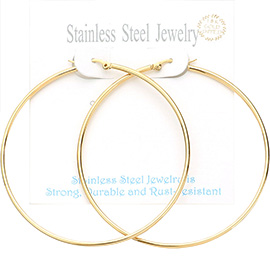 18K Gold Dipped Stainless Steel Classic Pin Catch Hoop Earrings