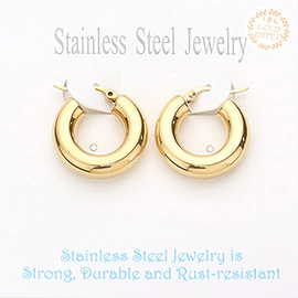 18K Gold Dipped Stainless Steel 1 Inch Metal Hoop Pin Catch Earrings