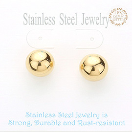 18K Gold Dipped Stainless Steel 0.6 Inch Metal Ball Stud Earrings