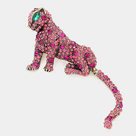 Stone Embellished Leopard Pin Brooch