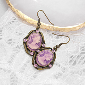 Cameo Accented Stone Embellished Dangle Earrings