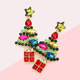 Stone Embellished Christmas Tree Dangle Earrings