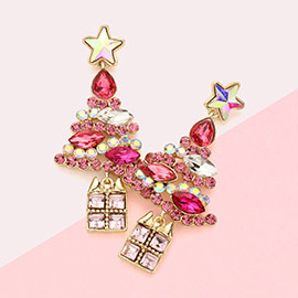 Stone Embellished Christmas Tree Dangle Earrings