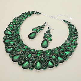 Teardrop Stone Cluster Accented Evening Necklace