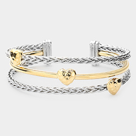 Hammered Metal Heart Split Cuff Bracelet